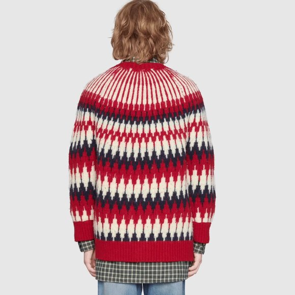 GUCCI MENS SWEATER ZIGZAG JACQUARD THICK WOOL KNITTED CARDIGAN sz M Medium - Picture 5 of 16